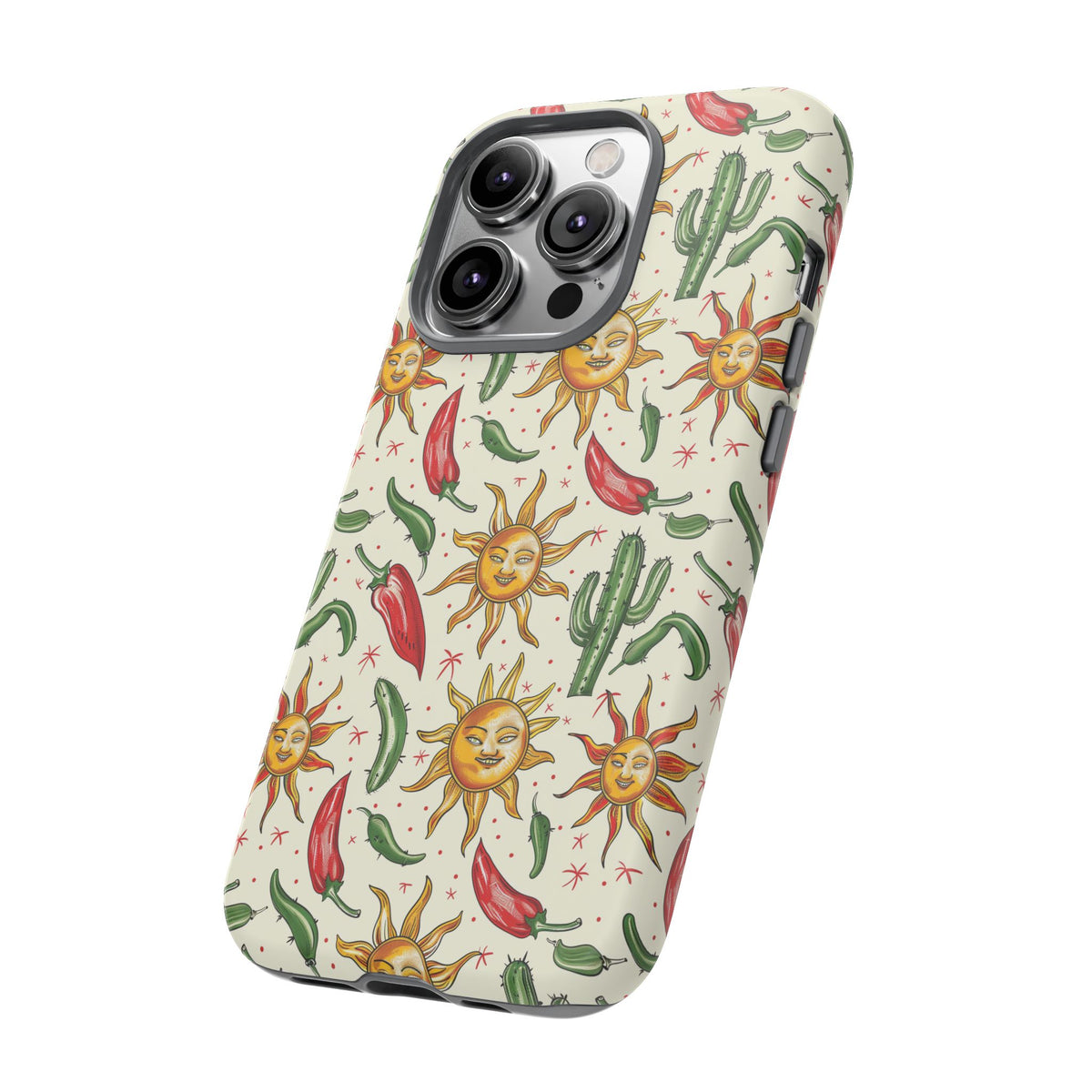 Cactuses, Peppers & Sun Pattern Phone Case – Vibrant Summer Design for Stylish Protection