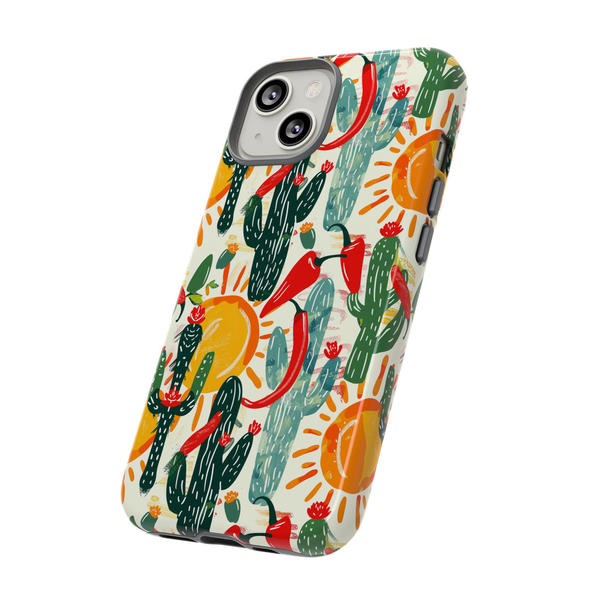 Cactuses, Peppers & Sun Pattern Phone Case – Vibrant Summer Design for Stylish Protection 2