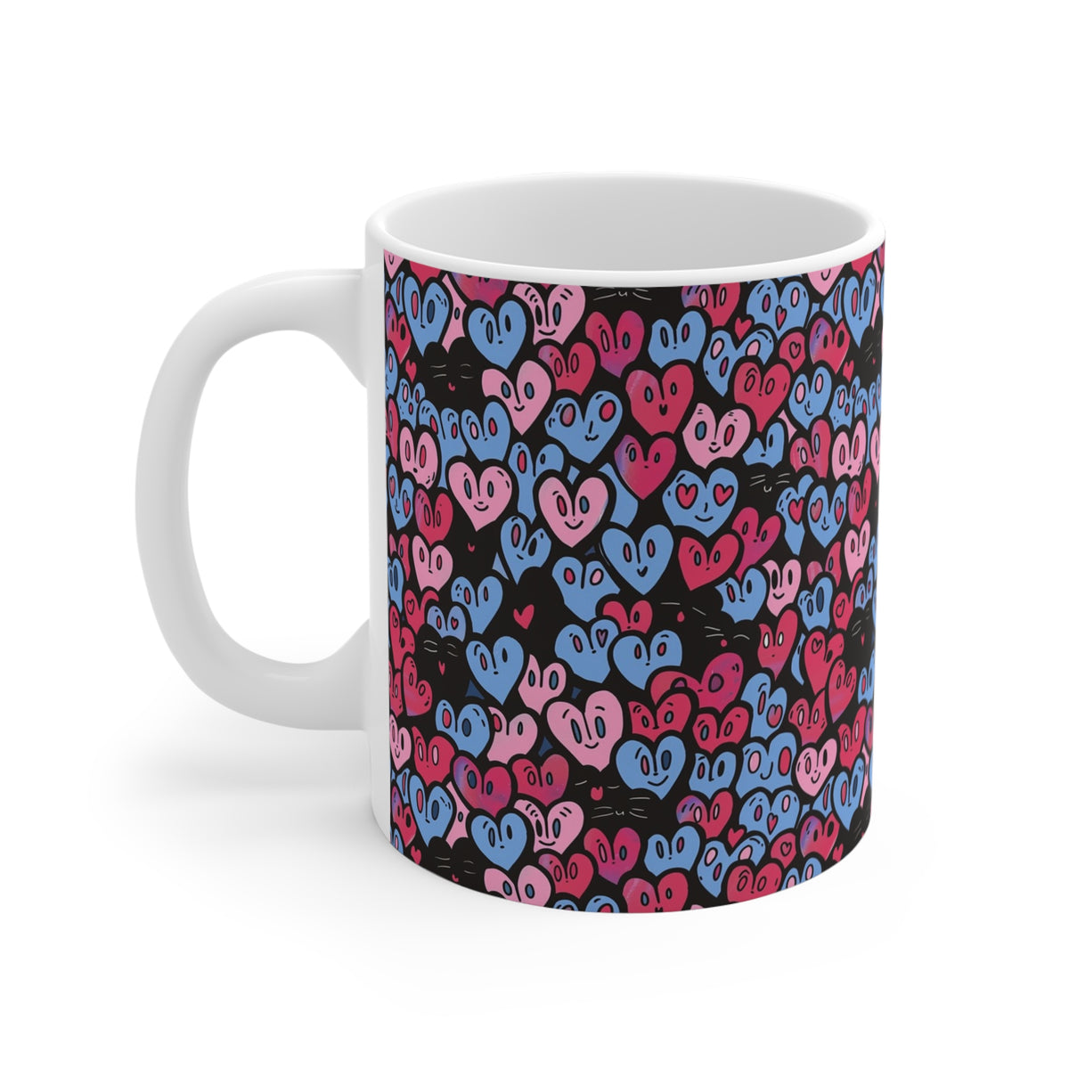 Colorful Heart Design Coffee Mug - Endless Love Pattern Ceramic Cup 1012