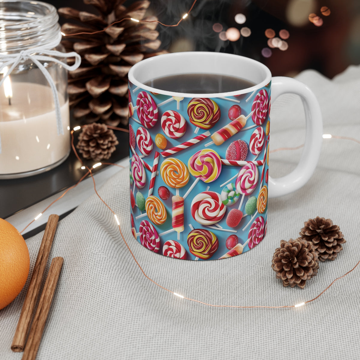 Colorful All-Over Candy Theme Coffee Mug Fun Ceramic Drinkware 291