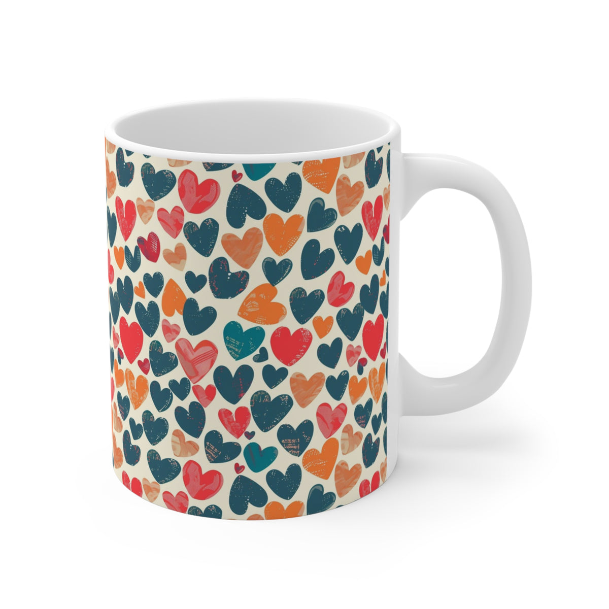Colorful Heart Design Coffee Mug - Endless Love Pattern Ceramic Cup 991