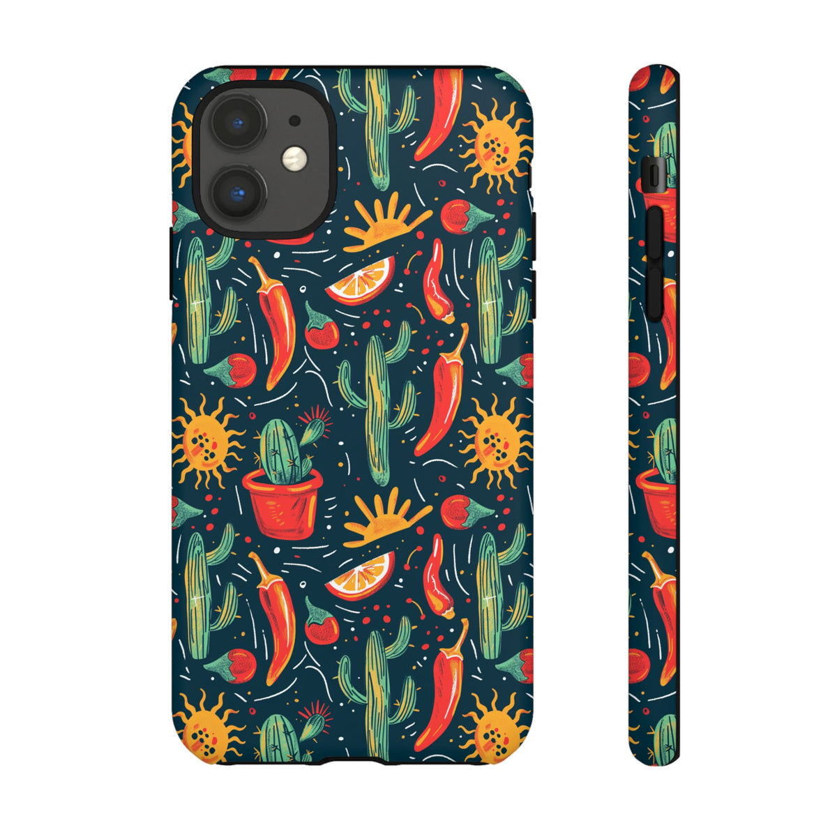 Cactuses, Peppers & Sun Pattern Phone Case – Vibrant Summer Design for Stylish Protection