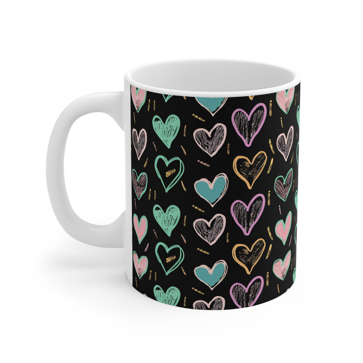 Colorful Heart Design Coffee Mug - Endless Love Pattern Ceramic Cup 356