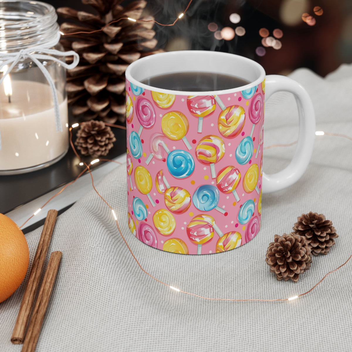 Colorful All-Over Candy Theme Coffee Mug Fun Ceramic Drinkware 296