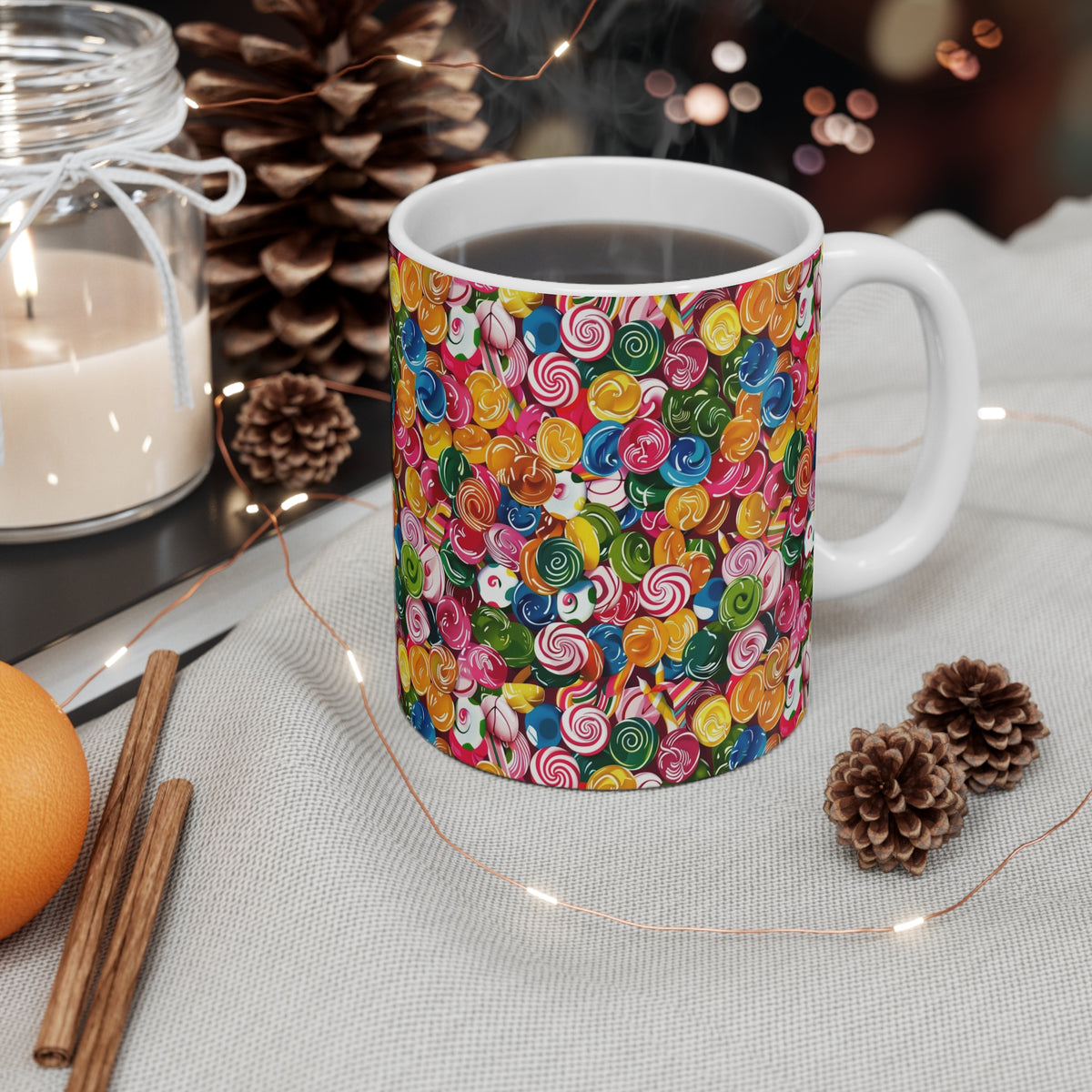 Colorful All-Over Candy Theme Coffee Mug Fun Ceramic Drinkware 414