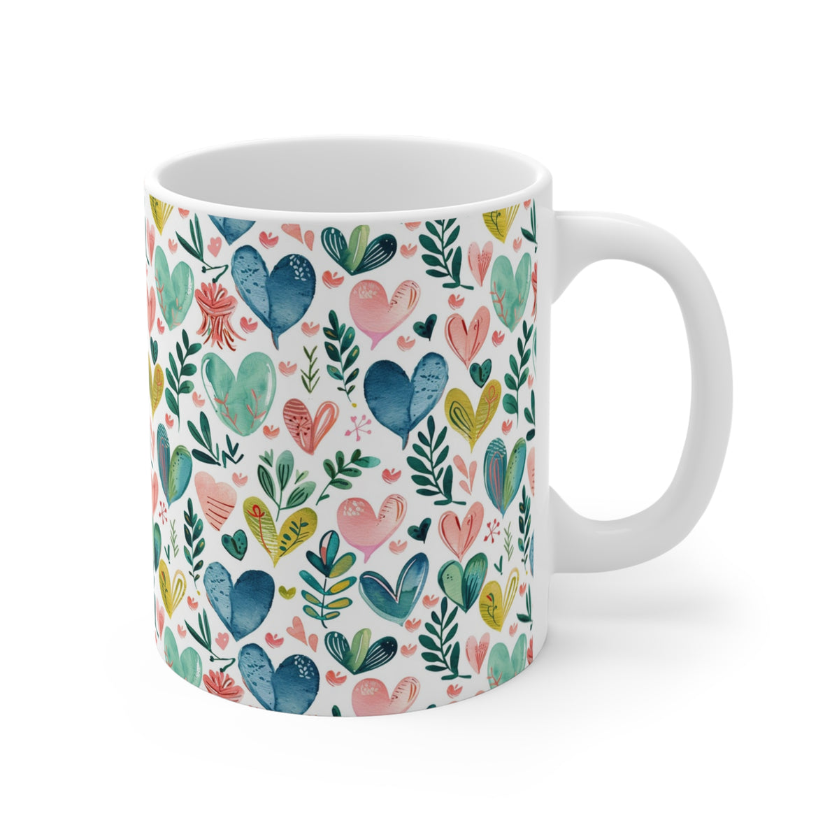 Colorful Heart Design Coffee Mug - Endless Love Pattern Ceramic Cup 303