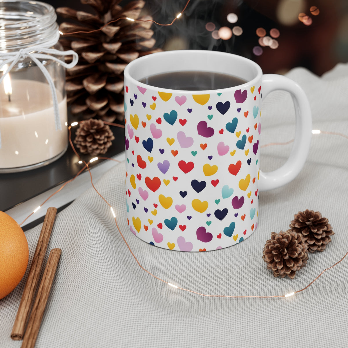 Colorful Heart Design Coffee Mug - Endless Love Pattern Ceramic Cup 203