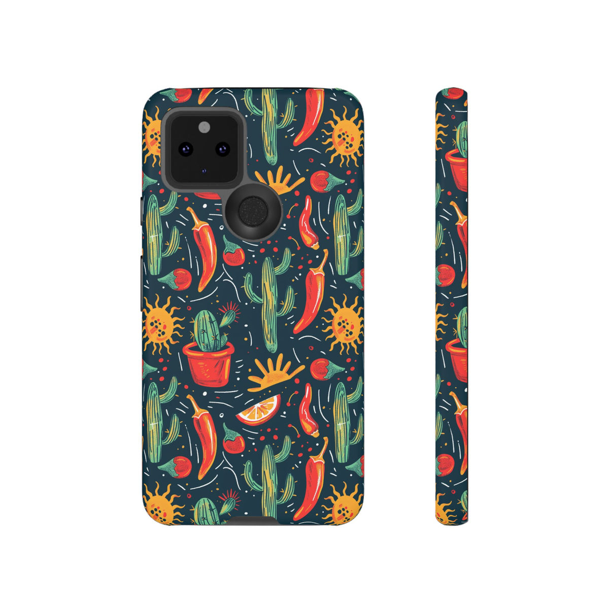 Cactuses, Peppers & Sun Pattern Phone Case – Vibrant Summer Design for Stylish Protection