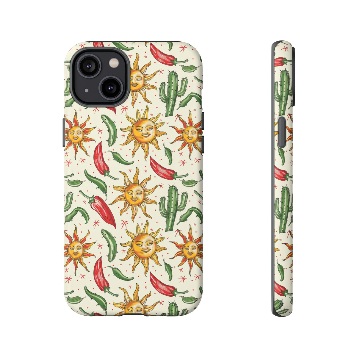 Cactuses, Peppers & Sun Pattern Phone Case – Vibrant Summer Design for Stylish Protection