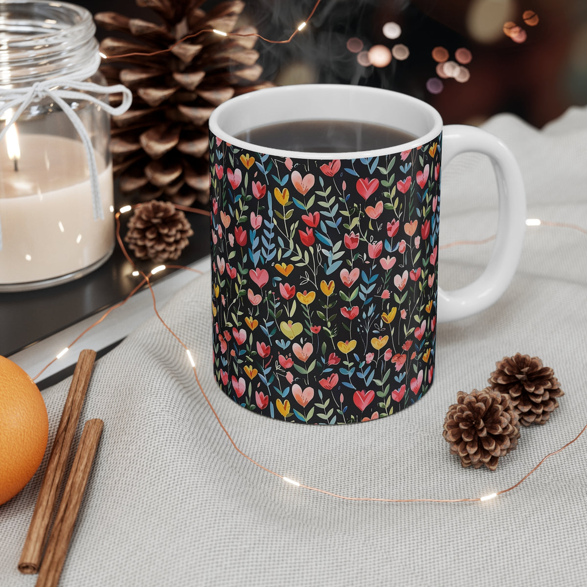 Colorful Heart Design Coffee Mug - Endless Love Pattern Ceramic Cup 108