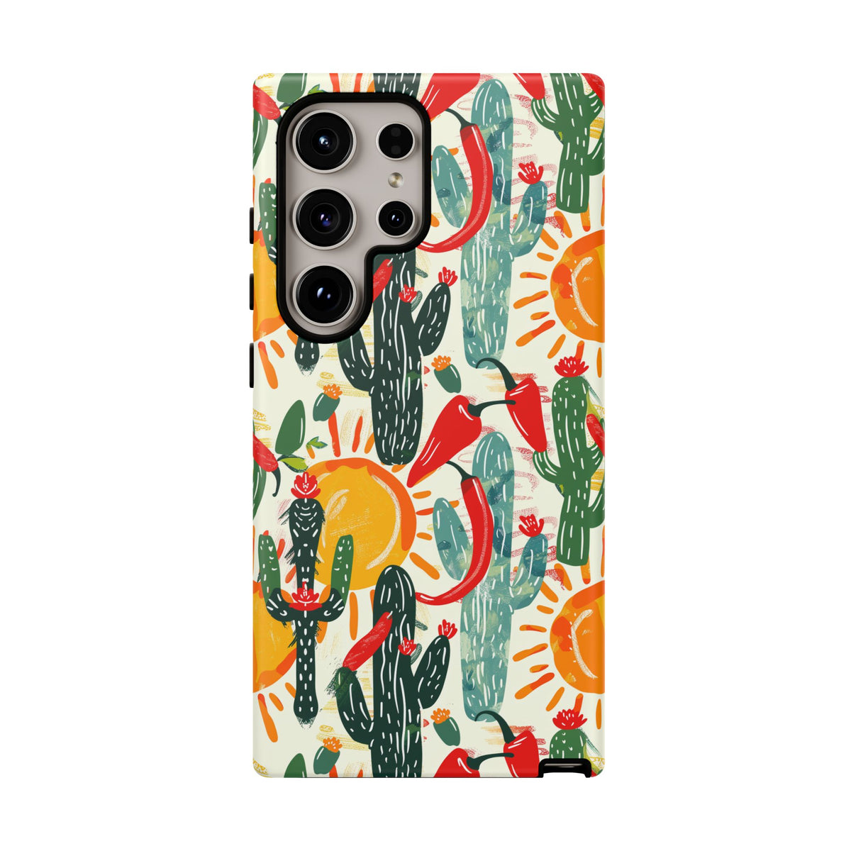 Cactuses, Peppers & Sun Pattern Phone Case – Vibrant Summer Design for Stylish Protection 2