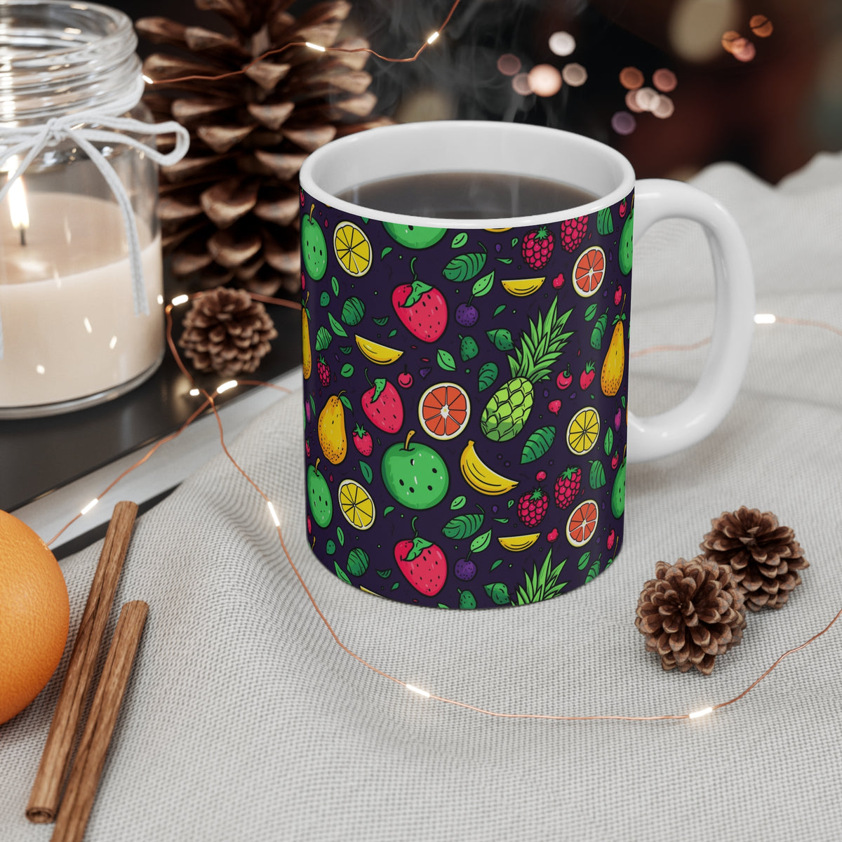 Vibrant Infinite Fruit Pattern Coffee Mug - Unique Ceramic Drinkware 798