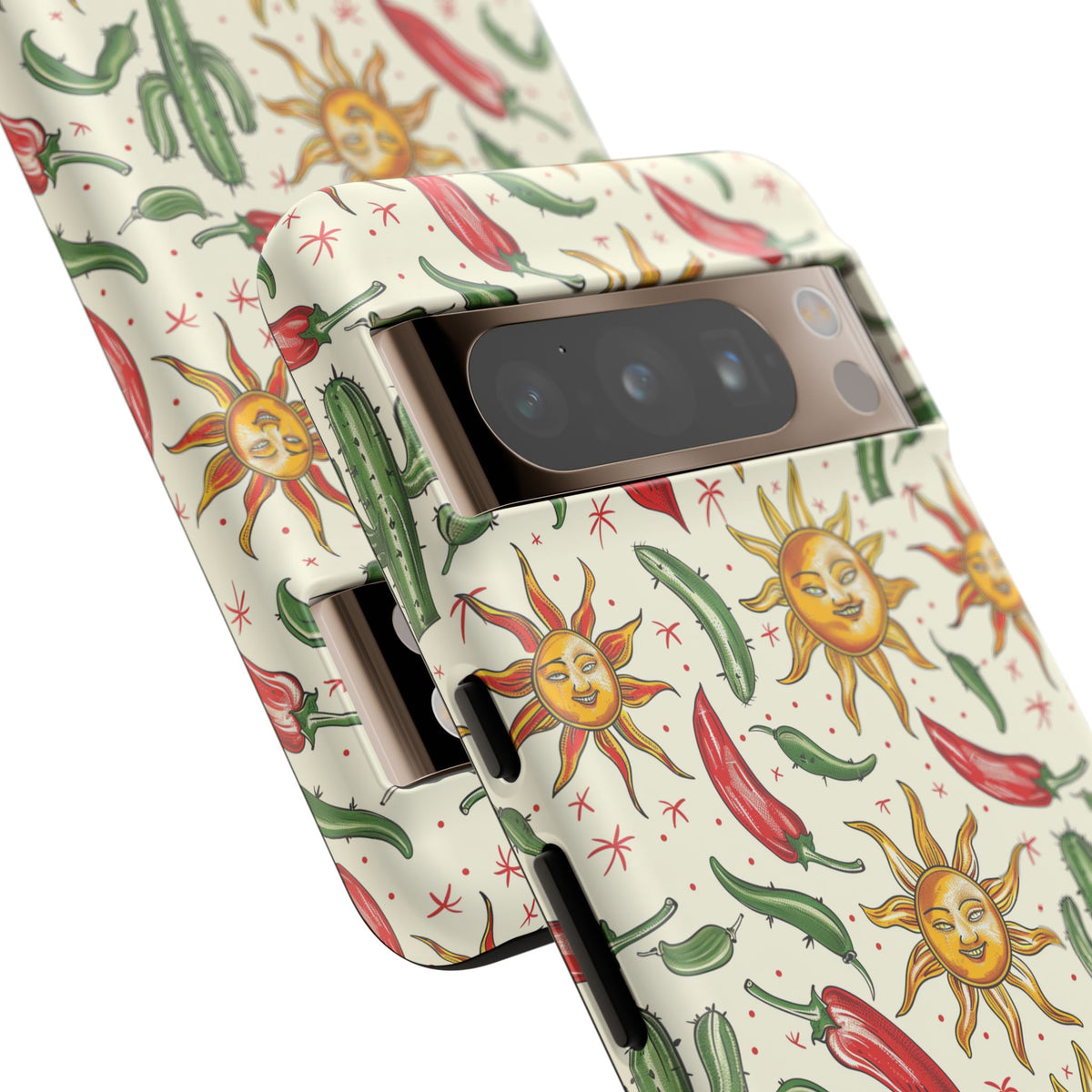 Cactuses, Peppers & Sun Pattern Phone Case – Vibrant Summer Design for Stylish Protection