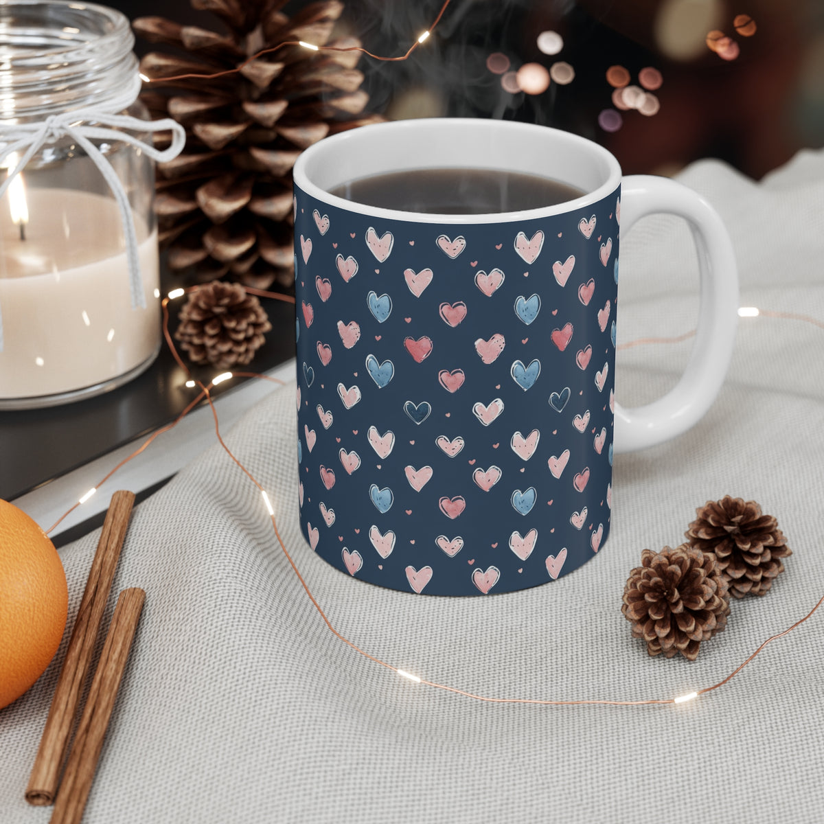 Colorful Heart Design Coffee Mug - Endless Love Pattern Ceramic Cup 113