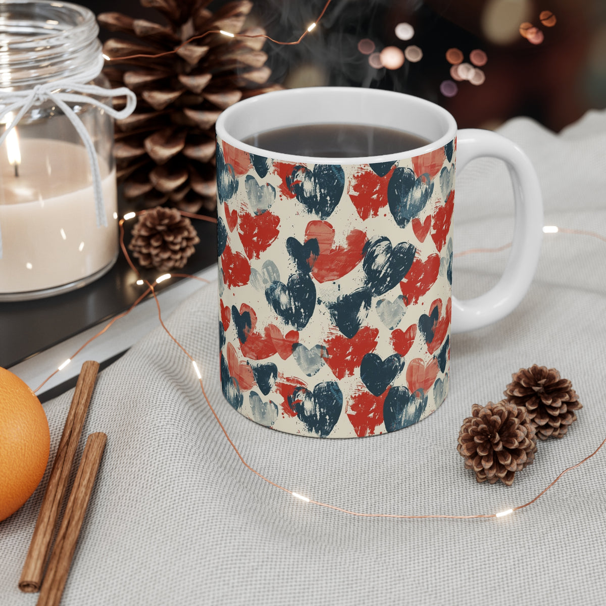 Colorful Heart Design Coffee Mug - Endless Love Pattern Ceramic Cup 1001