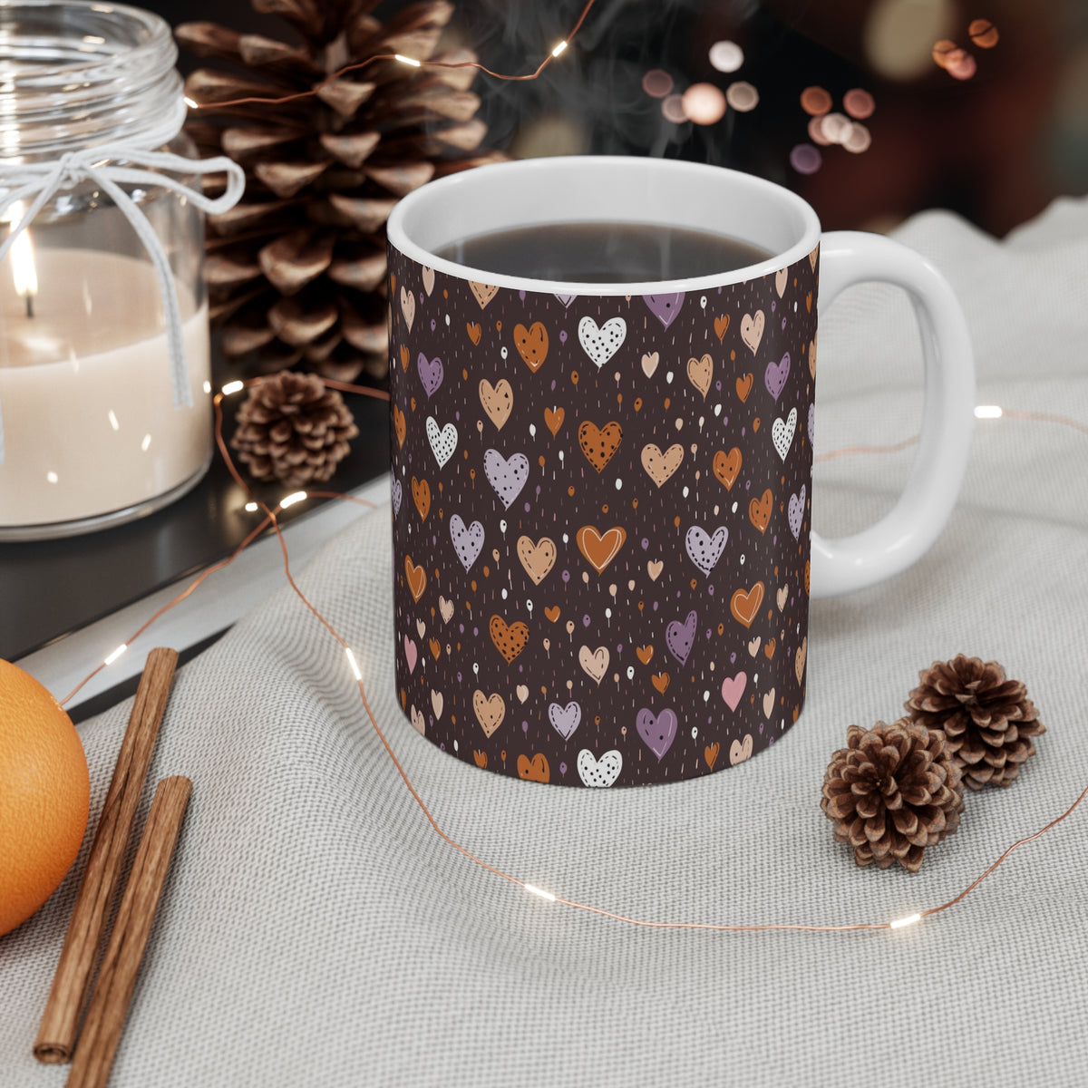 Colorful Heart Design Coffee Mug - Endless Love Pattern Ceramic Cup 731