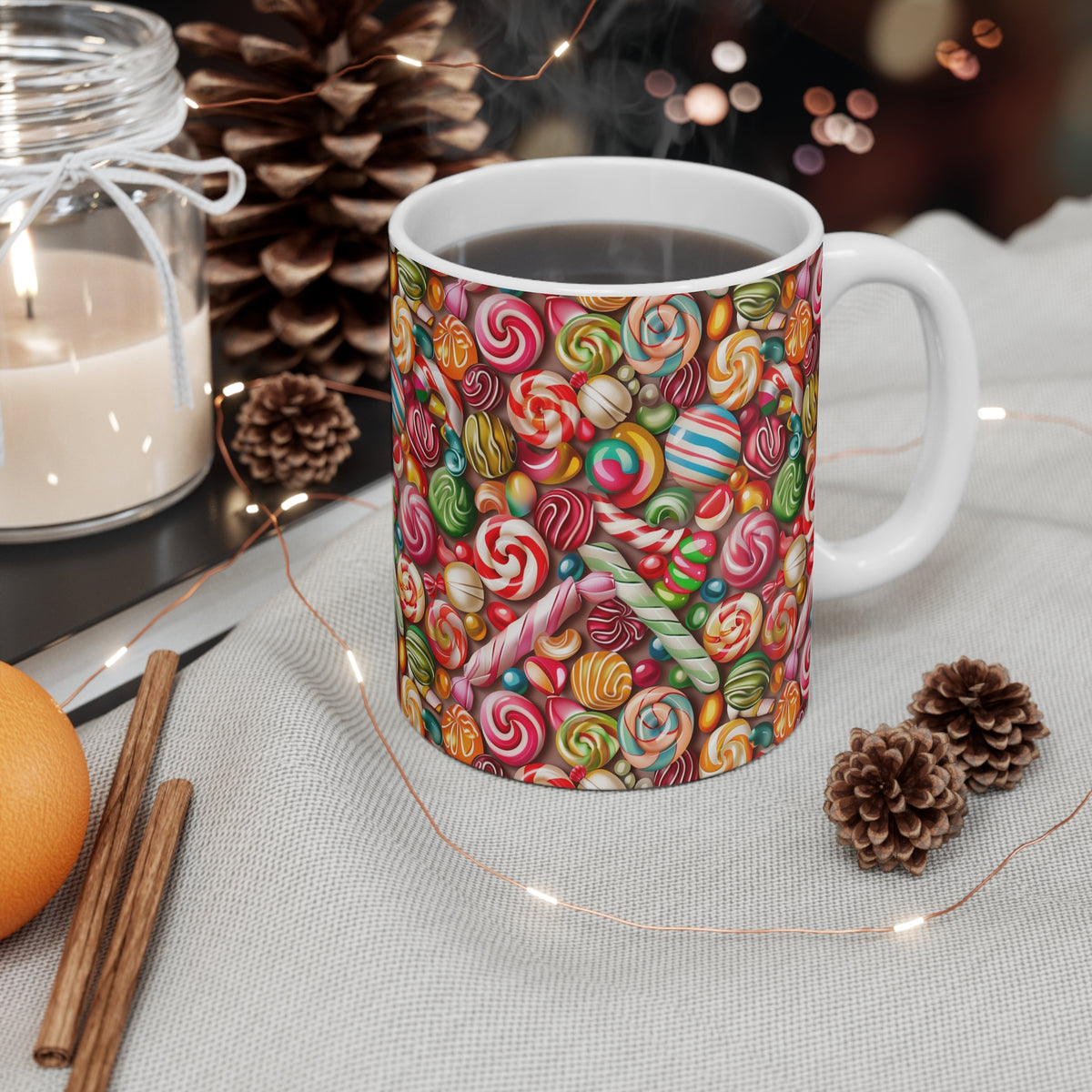 Colorful All-Over Candy Theme Coffee Mug Fun Ceramic Drinkware 496