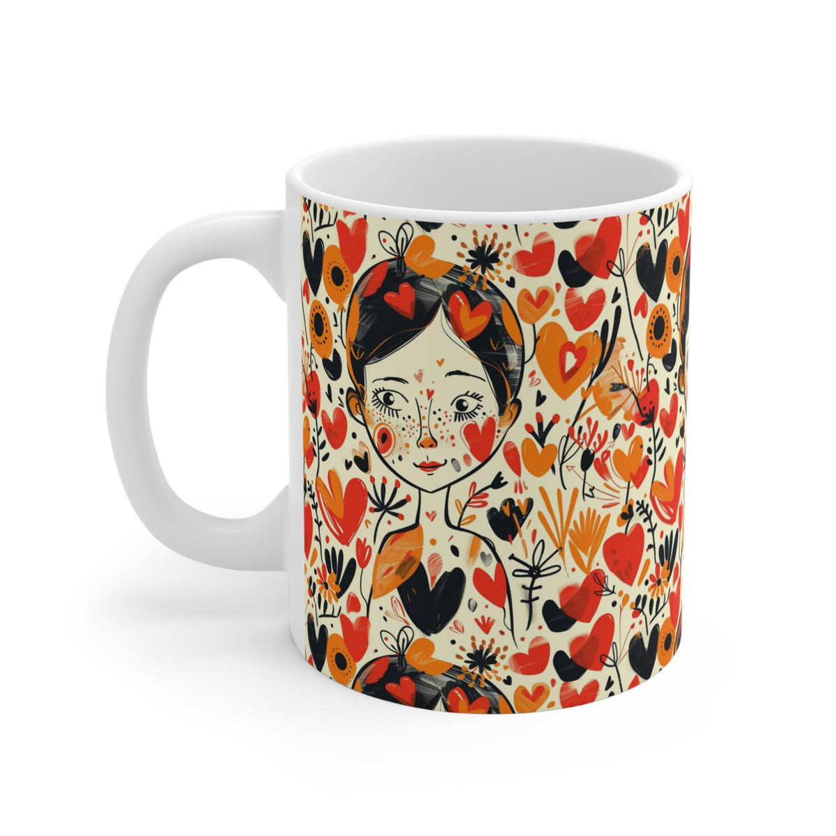 Colorful Heart Design Coffee Mug - Endless Love Pattern Ceramic Cup 720
