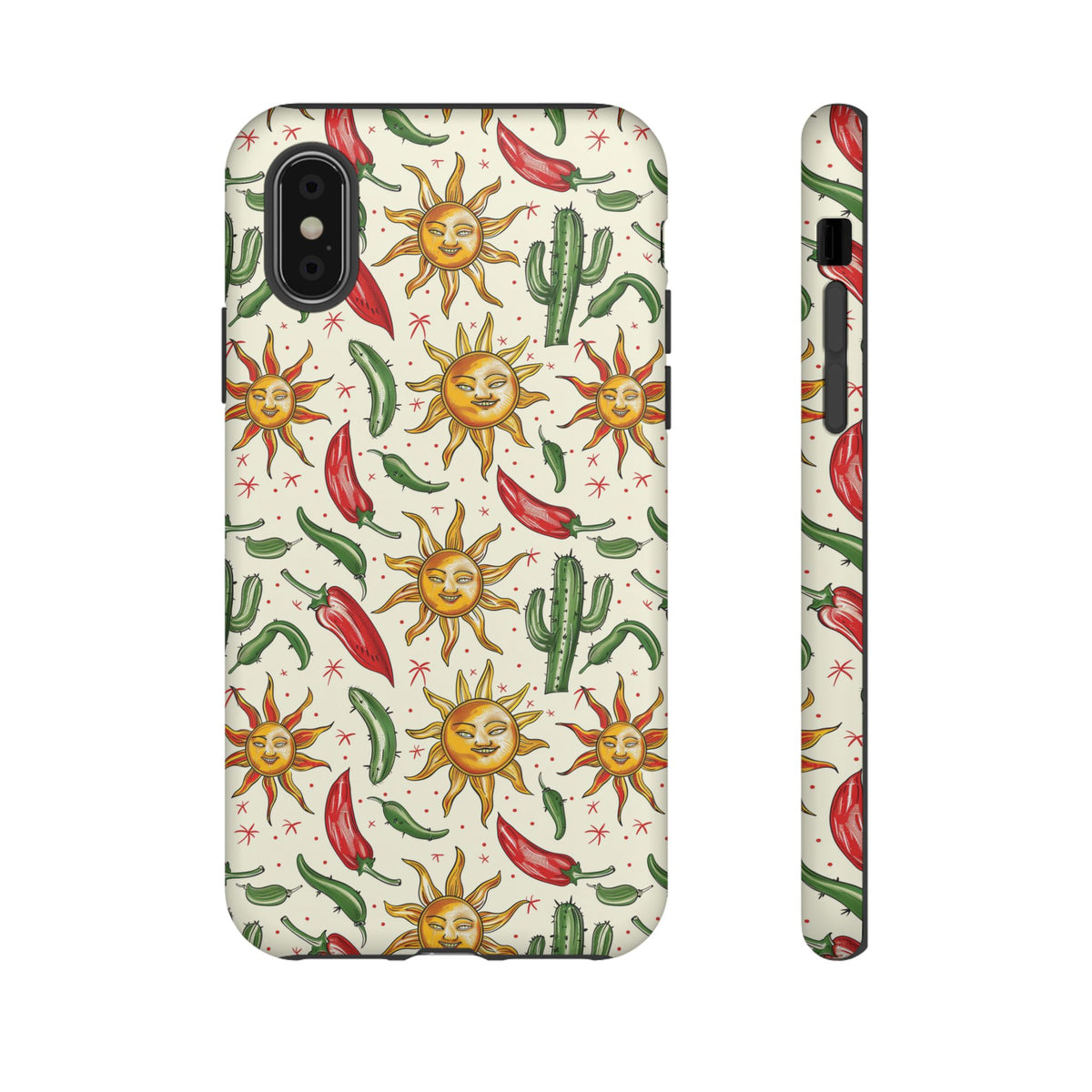 Cactuses, Peppers & Sun Pattern Phone Case – Vibrant Summer Design for Stylish Protection