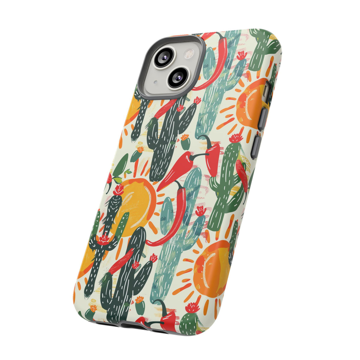 Cactuses, Peppers & Sun Pattern Phone Case – Vibrant Summer Design for Stylish Protection 2