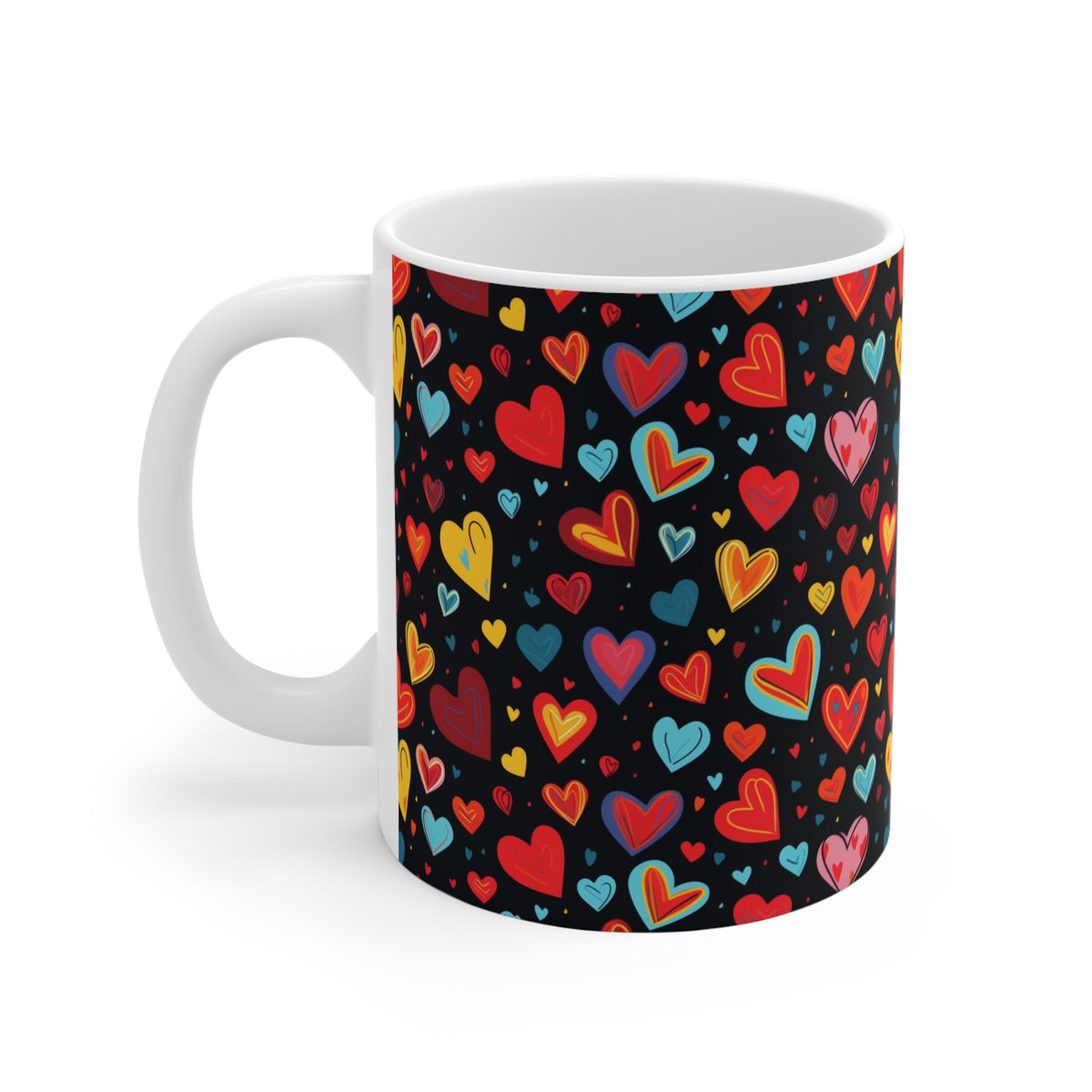 Colorful Heart Design Coffee Mug - Endless Love Pattern Ceramic Cup 707
