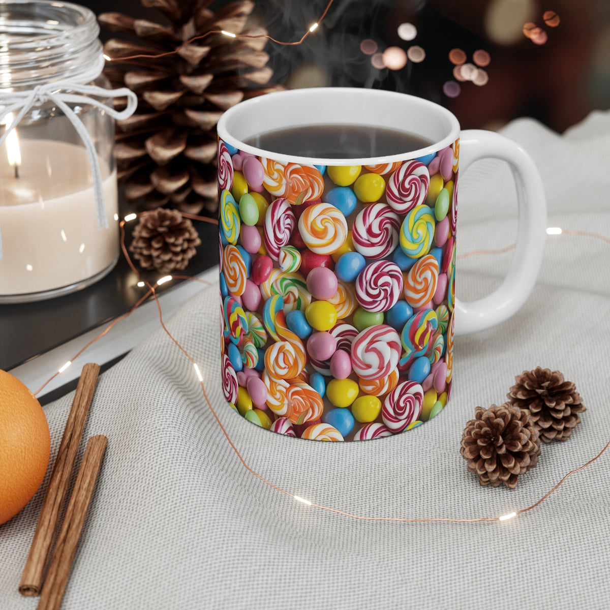 Colorful All-Over Candy Theme Coffee Mug Fun Ceramic Drinkware 357