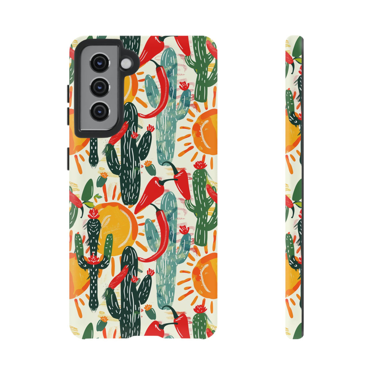 Cactuses, Peppers & Sun Pattern Phone Case – Vibrant Summer Design for Stylish Protection 2