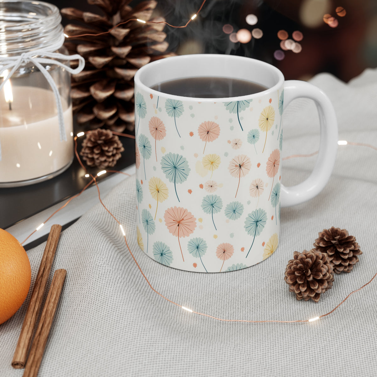 Pastel Dandelion Pattern Coffee Cup-Floral Ceramic Mug for Tea and Coffee  (3)