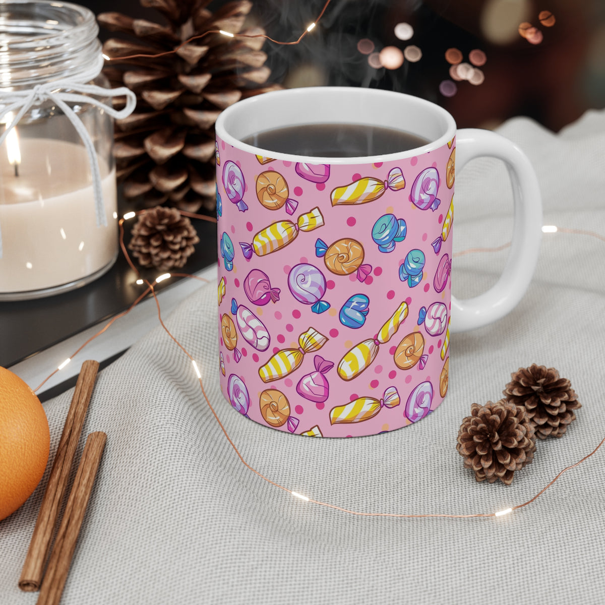 Colorful All-Over Candy Theme Coffee Mug Fun Ceramic Drinkware 087