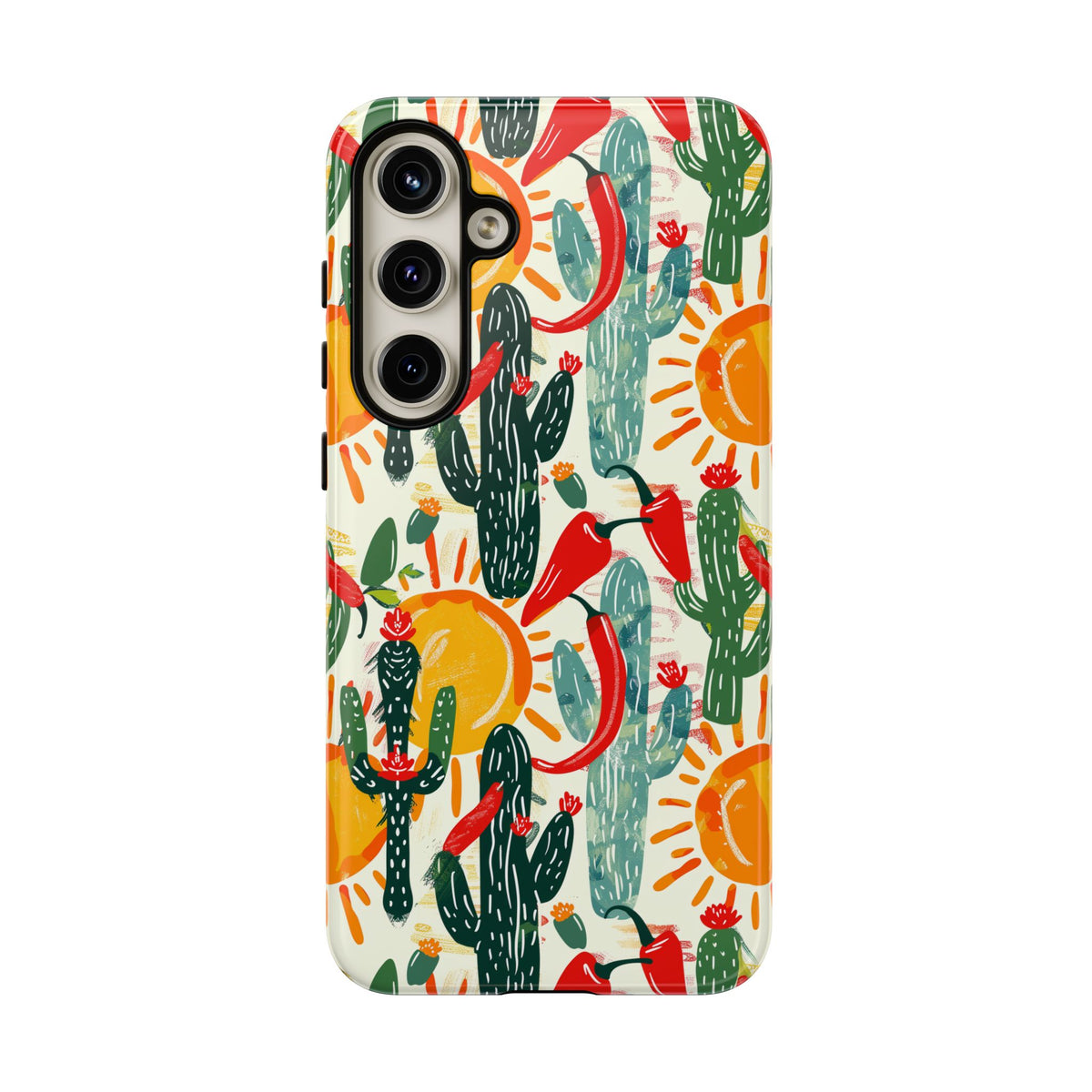 Cactuses, Peppers & Sun Pattern Phone Case – Vibrant Summer Design for Stylish Protection 2