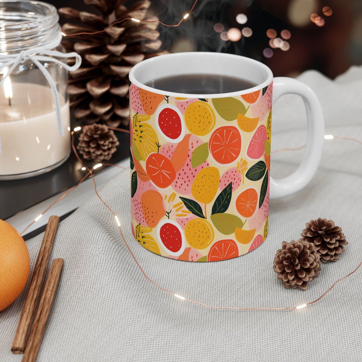 Vibrant Infinite Fruit Pattern Coffee Mug - Unique Ceramic Drinkware 946
