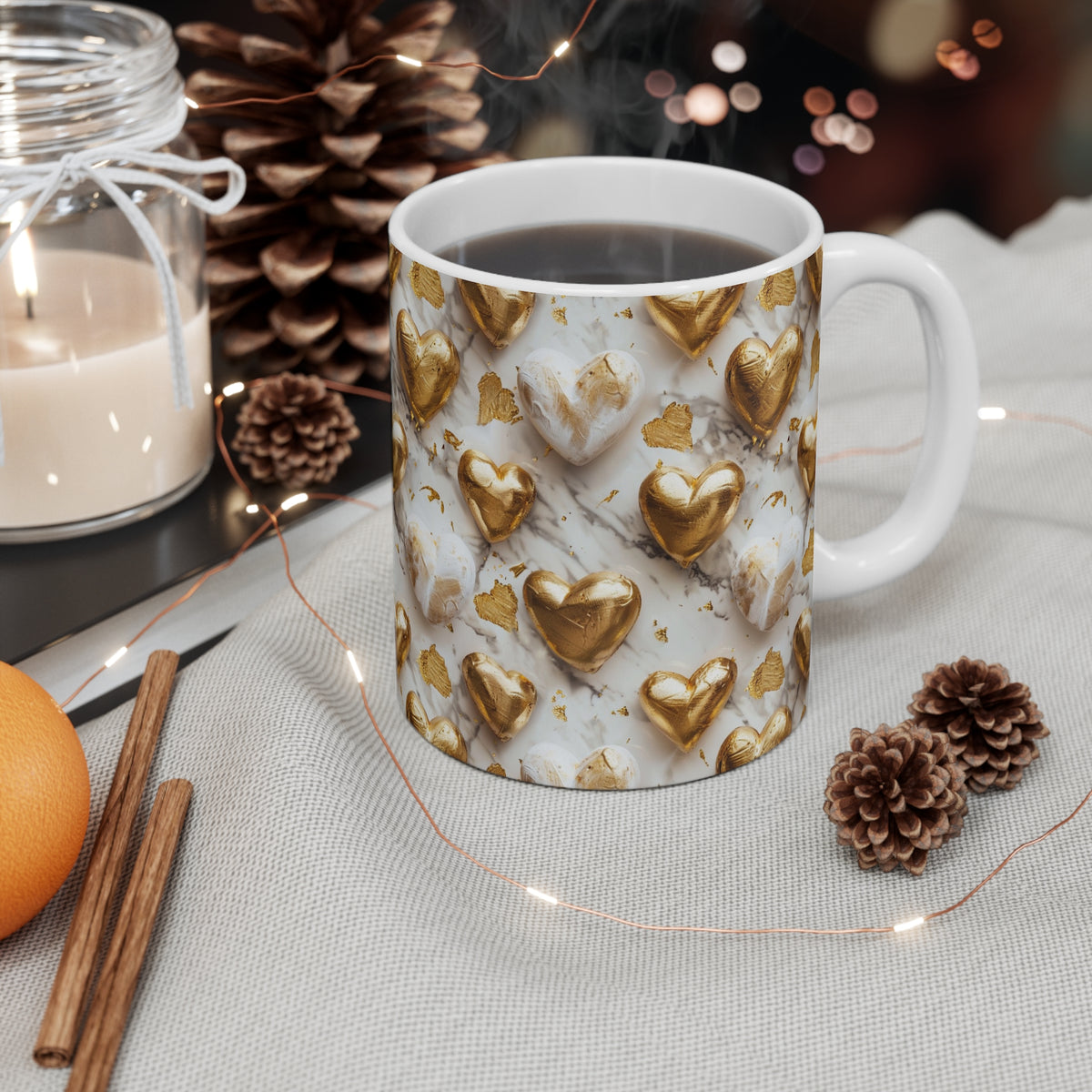 Colorful Heart Design Coffee Mug - Endless Love Pattern Ceramic Cup 840