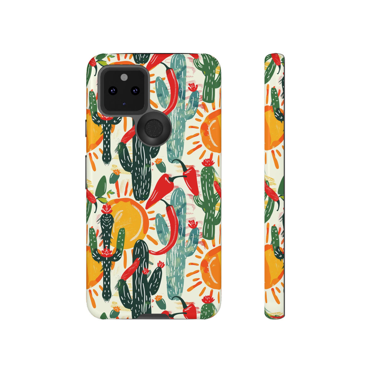 Cactuses, Peppers & Sun Pattern Phone Case – Vibrant Summer Design for Stylish Protection 2