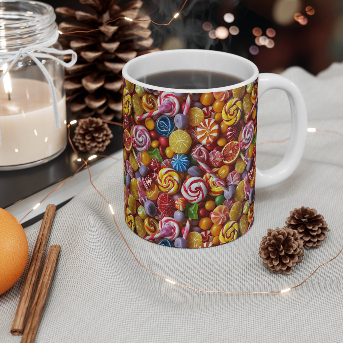 Colorful All-Over Candy Theme Coffee Mug Fun Ceramic Drinkware 092