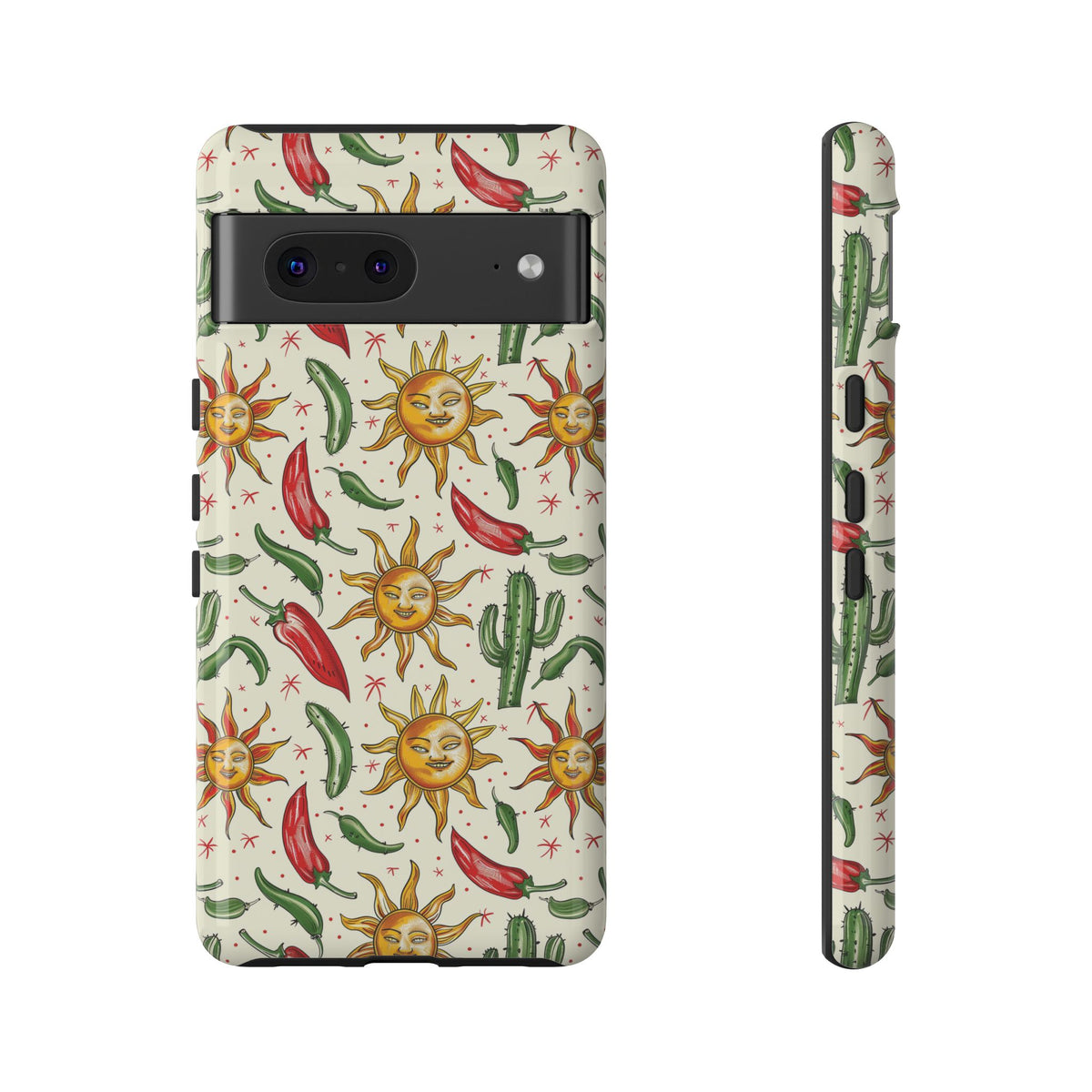 Cactuses, Peppers & Sun Pattern Phone Case – Vibrant Summer Design for Stylish Protection