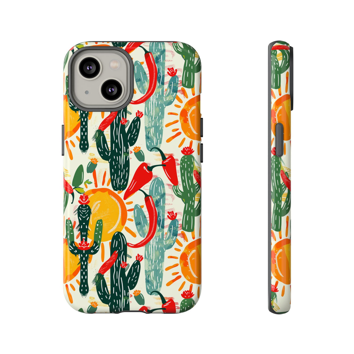 Cactuses, Peppers & Sun Pattern Phone Case – Vibrant Summer Design for Stylish Protection 2