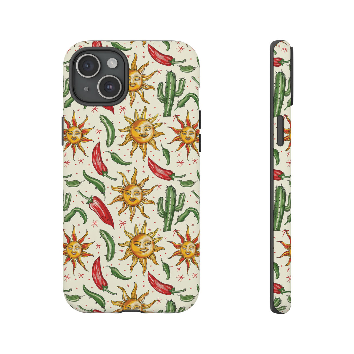 Cactuses, Peppers & Sun Pattern Phone Case – Vibrant Summer Design for Stylish Protection