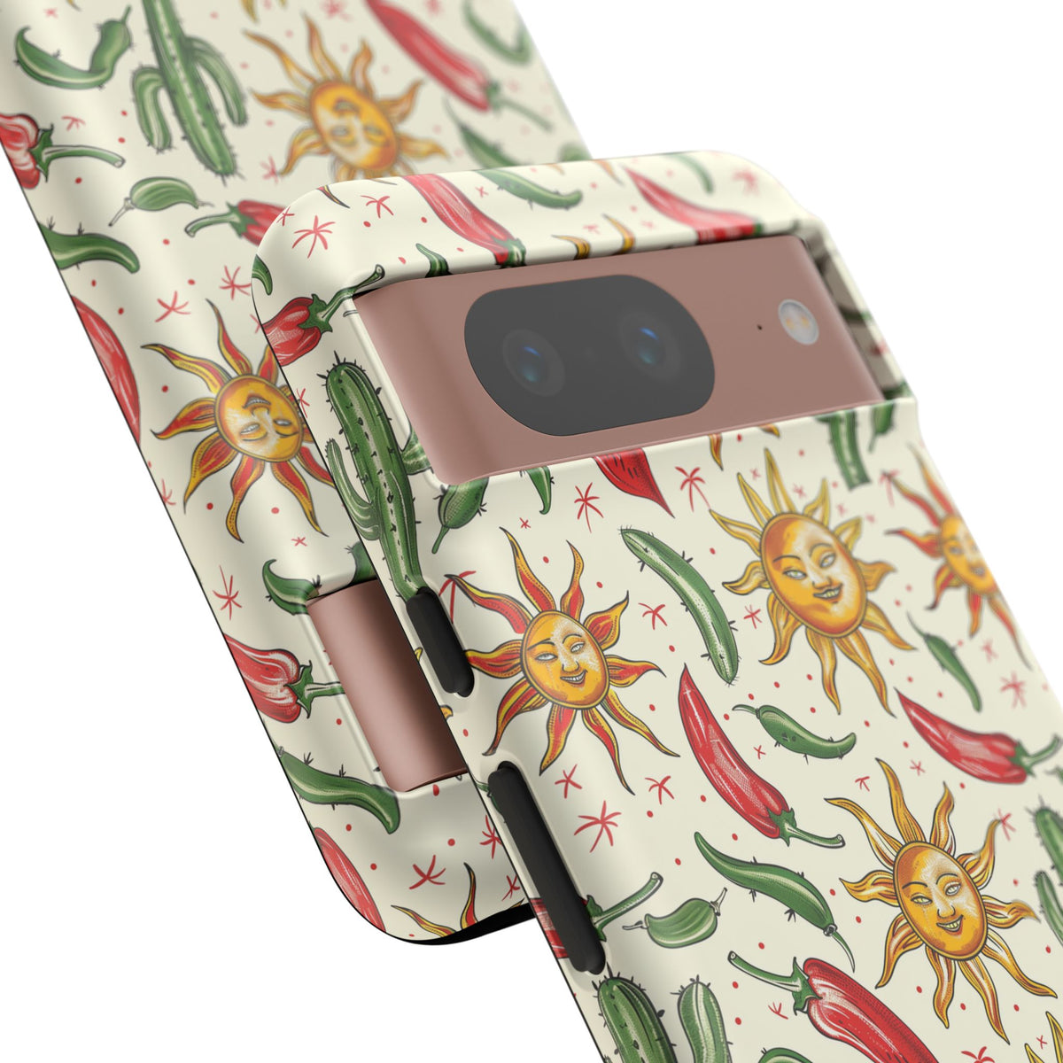 Cactuses, Peppers & Sun Pattern Phone Case – Vibrant Summer Design for Stylish Protection