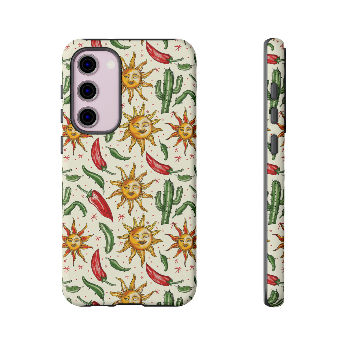 Cactuses, Peppers & Sun Pattern Phone Case – Vibrant Summer Design for Stylish Protection