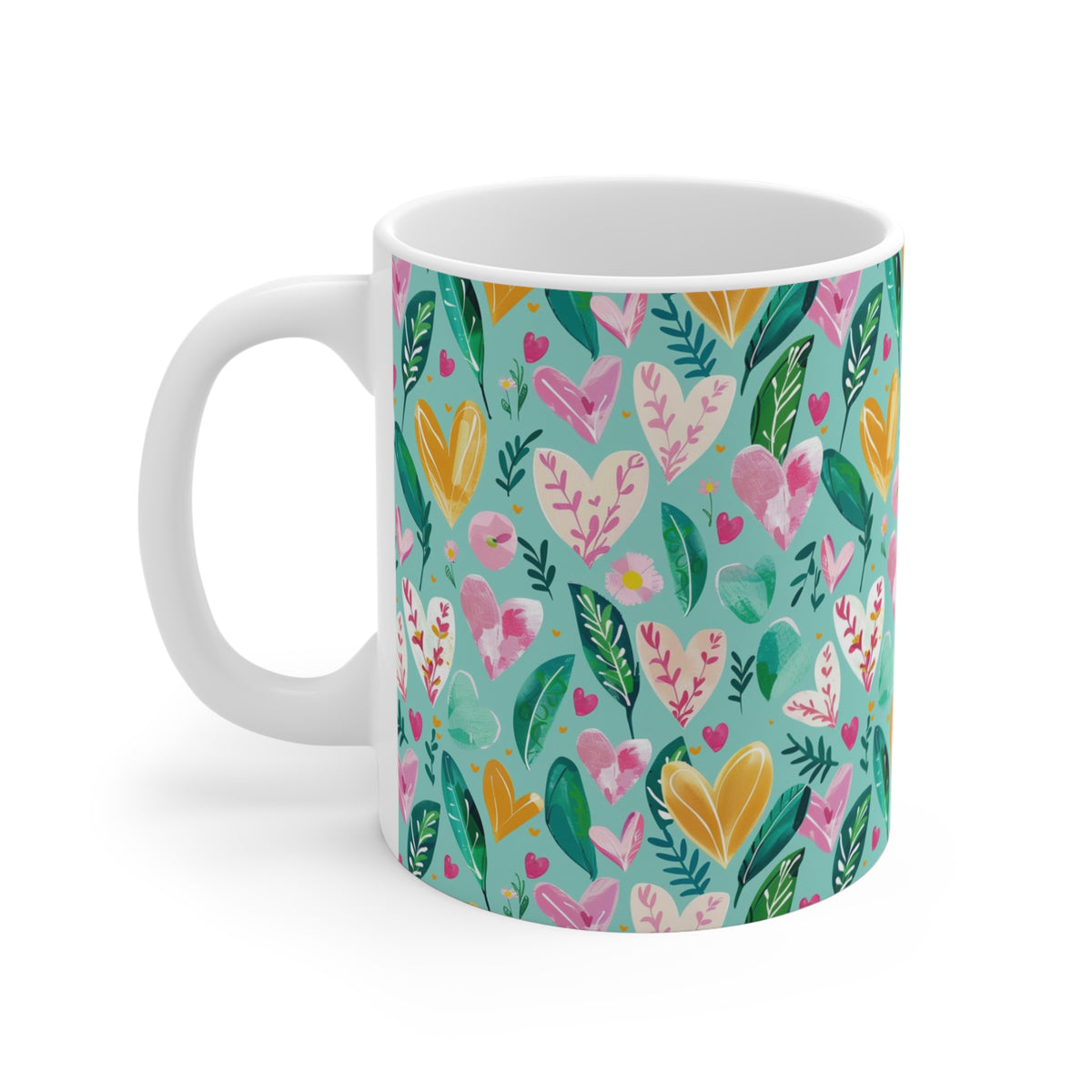 Colorful Heart Design Coffee Mug - Endless Love Pattern Ceramic Cup 165