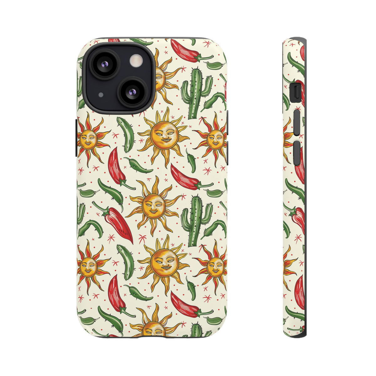 Cactuses, Peppers & Sun Pattern Phone Case – Vibrant Summer Design for Stylish Protection