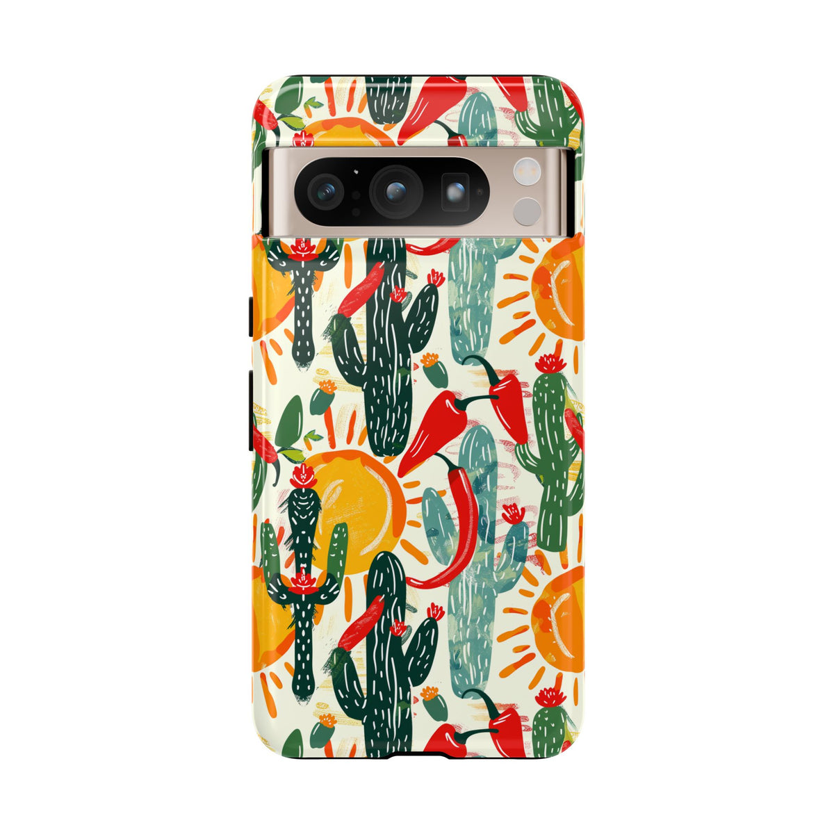 Cactuses, Peppers & Sun Pattern Phone Case – Vibrant Summer Design for Stylish Protection 2