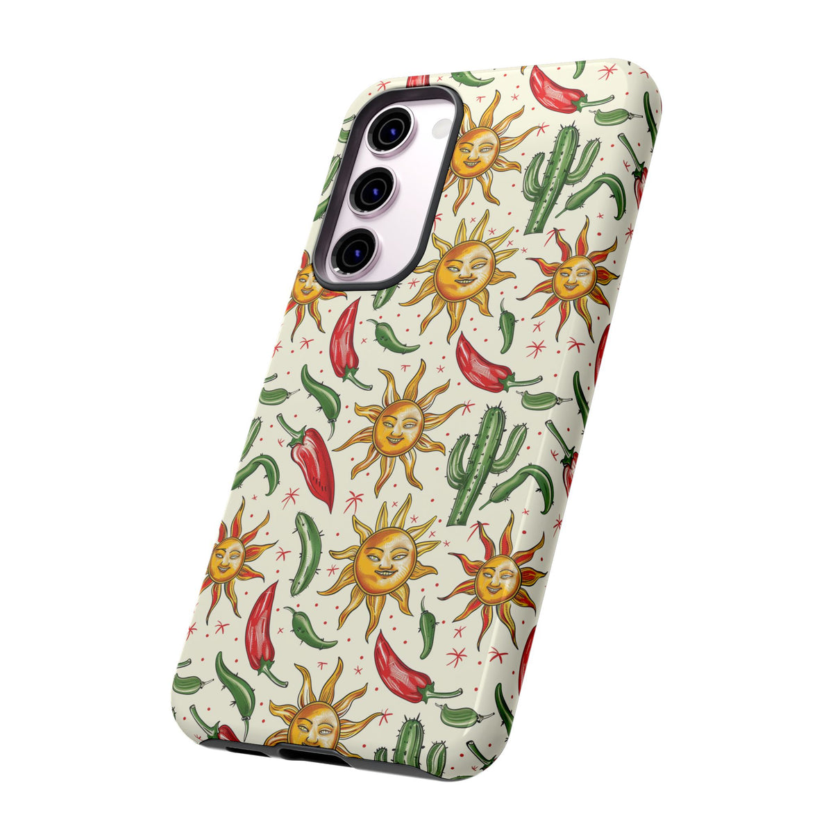 Cactuses, Peppers & Sun Pattern Phone Case – Vibrant Summer Design for Stylish Protection