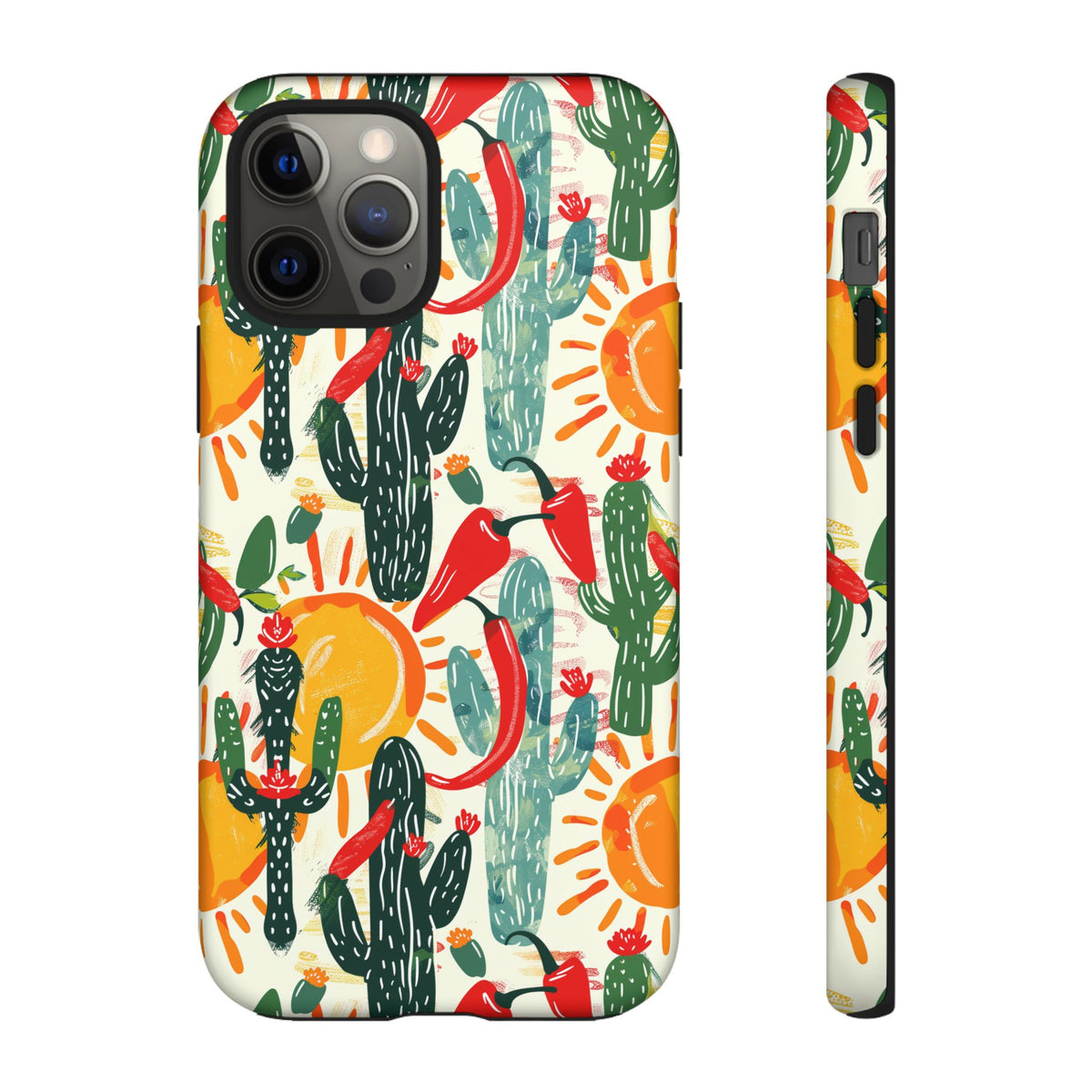 Cactuses, Peppers & Sun Pattern Phone Case – Vibrant Summer Design for Stylish Protection 2