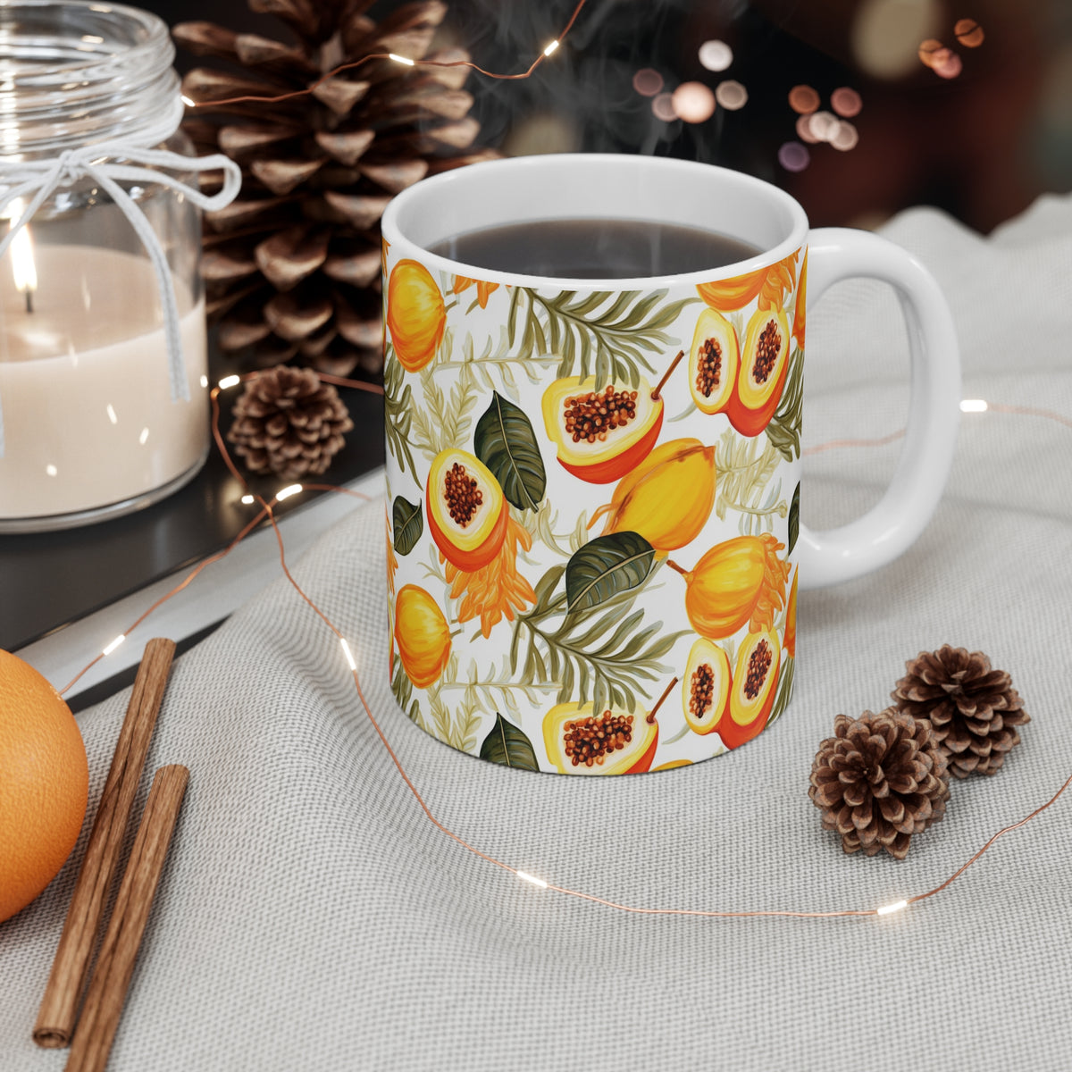 Vibrant Infinite Fruit Pattern Coffee Mug - Unique Ceramic Drinkware 956