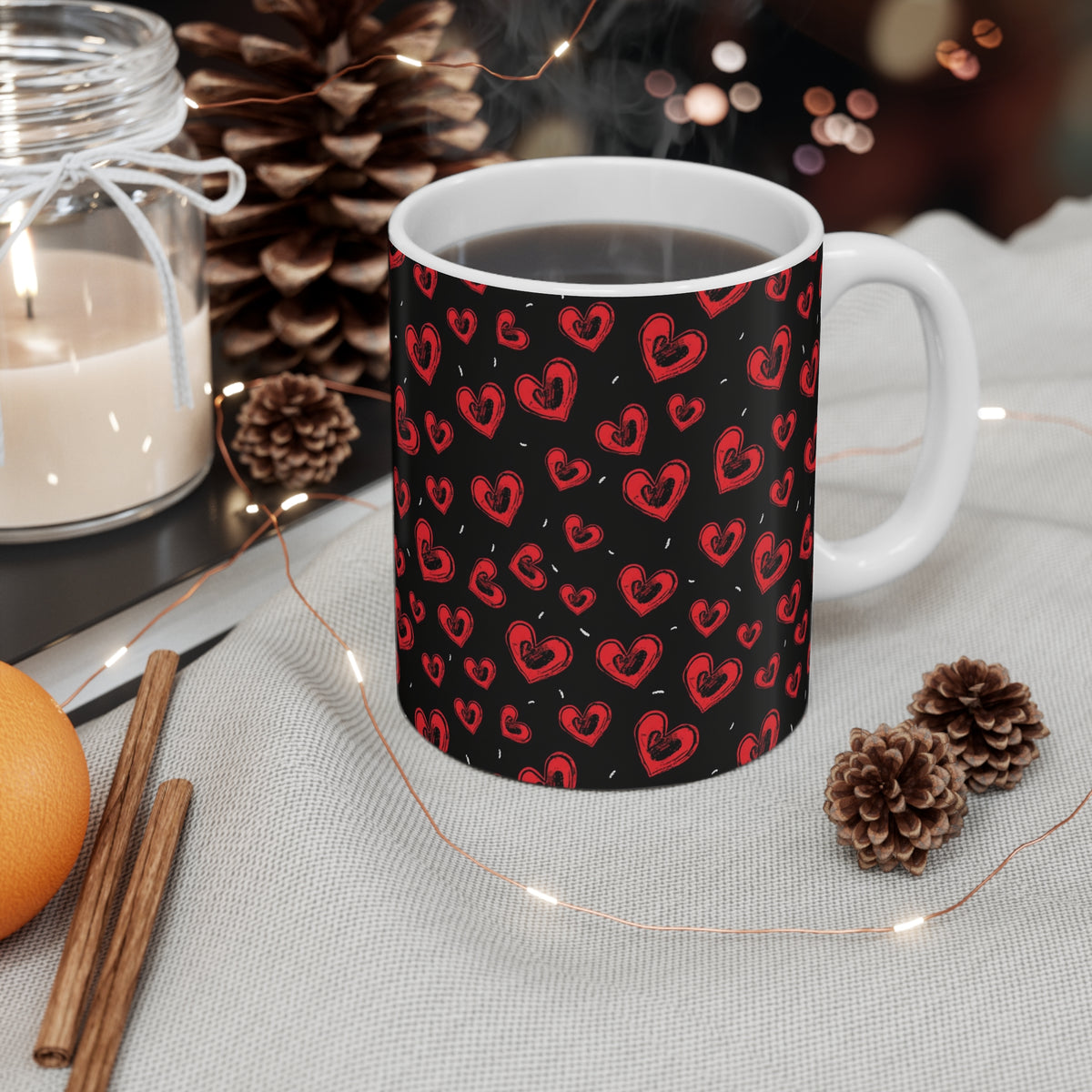 Colorful Heart Design Coffee Mug - Endless Love Pattern Ceramic Cup 867