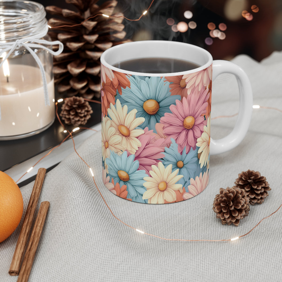 Pastel Daisies Pattern Coffee Cup-Floral Ceramic Mug for Tea and Coffee  (5)