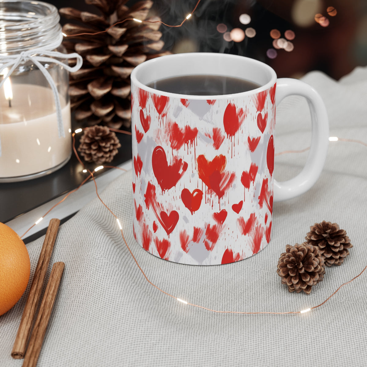 Colorful Heart Design Coffee Mug - Endless Love Pattern Ceramic Cup 738