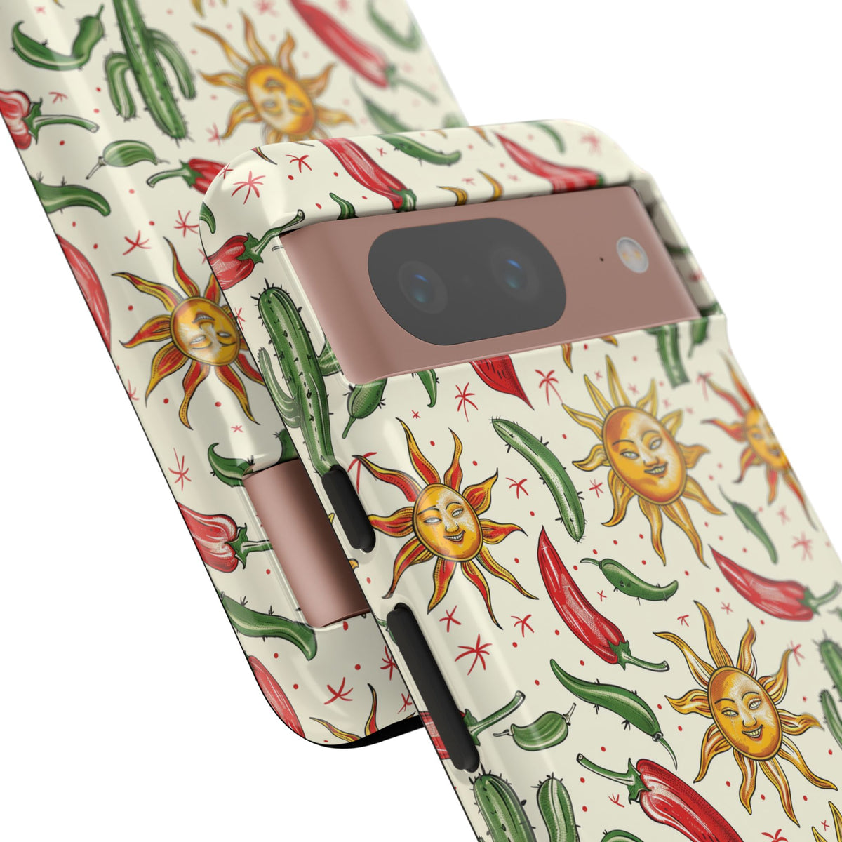 Cactuses, Peppers & Sun Pattern Phone Case – Vibrant Summer Design for Stylish Protection