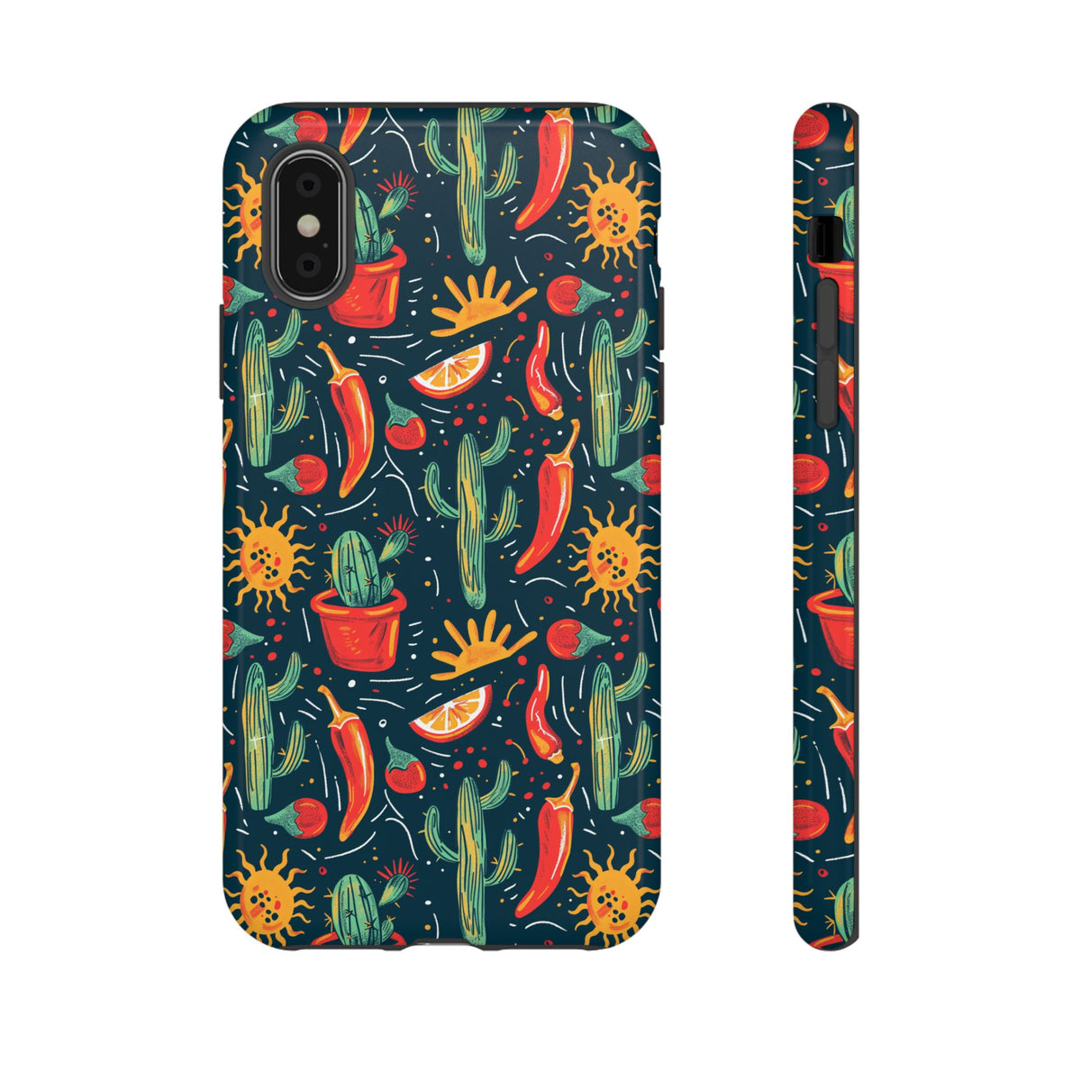 Cactuses, Peppers & Sun Pattern Phone Case – Vibrant Summer Design for Stylish Protection